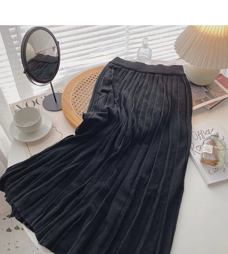 Casual drape high waist slim knit A-line skirt  5745