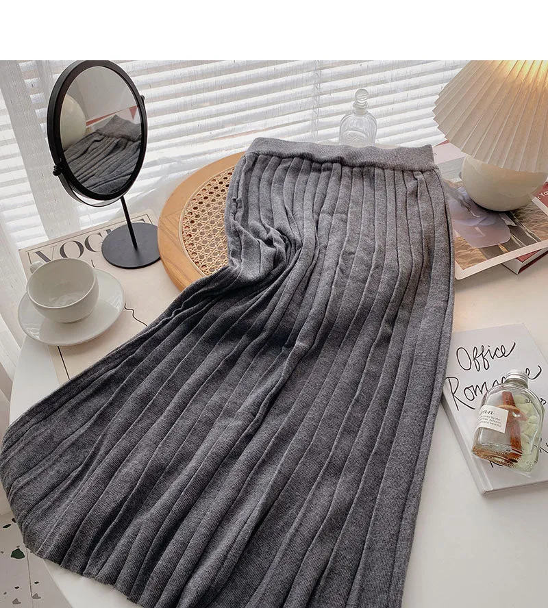 Casual drape high waist slim knit A-line skirt  5745