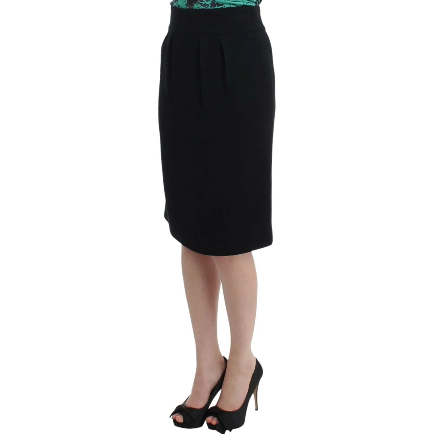 Cavalli Elegant Black Wool Pencil Skirt