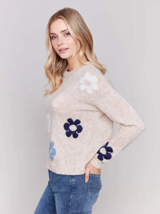 Charlie B C2752 Nep Yarn Sweater with Flowers