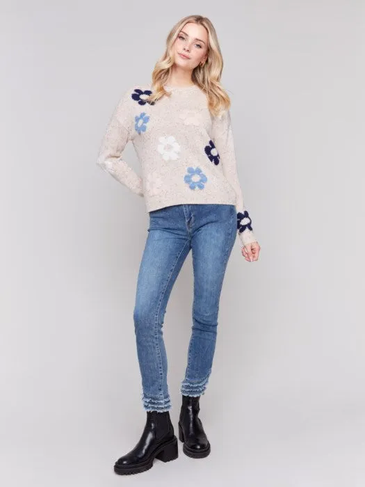 Charlie B C2752 Nep Yarn Sweater with Flowers