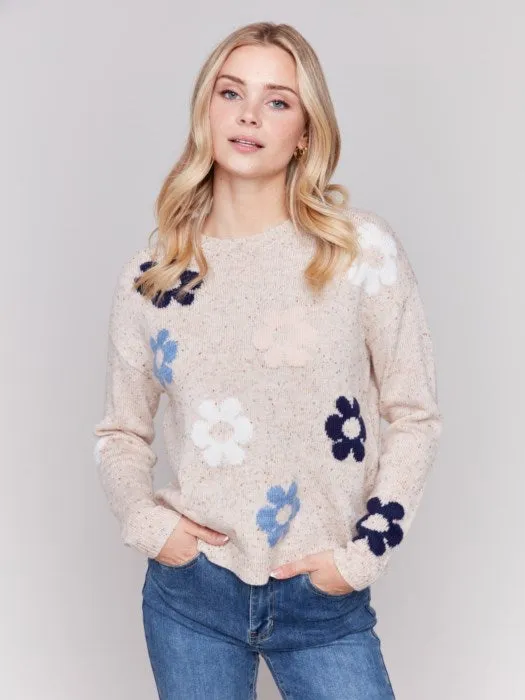 Charlie B C2752 Nep Yarn Sweater with Flowers