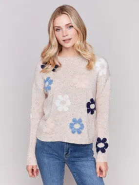 Charlie B C2752 Nep Yarn Sweater with Flowers