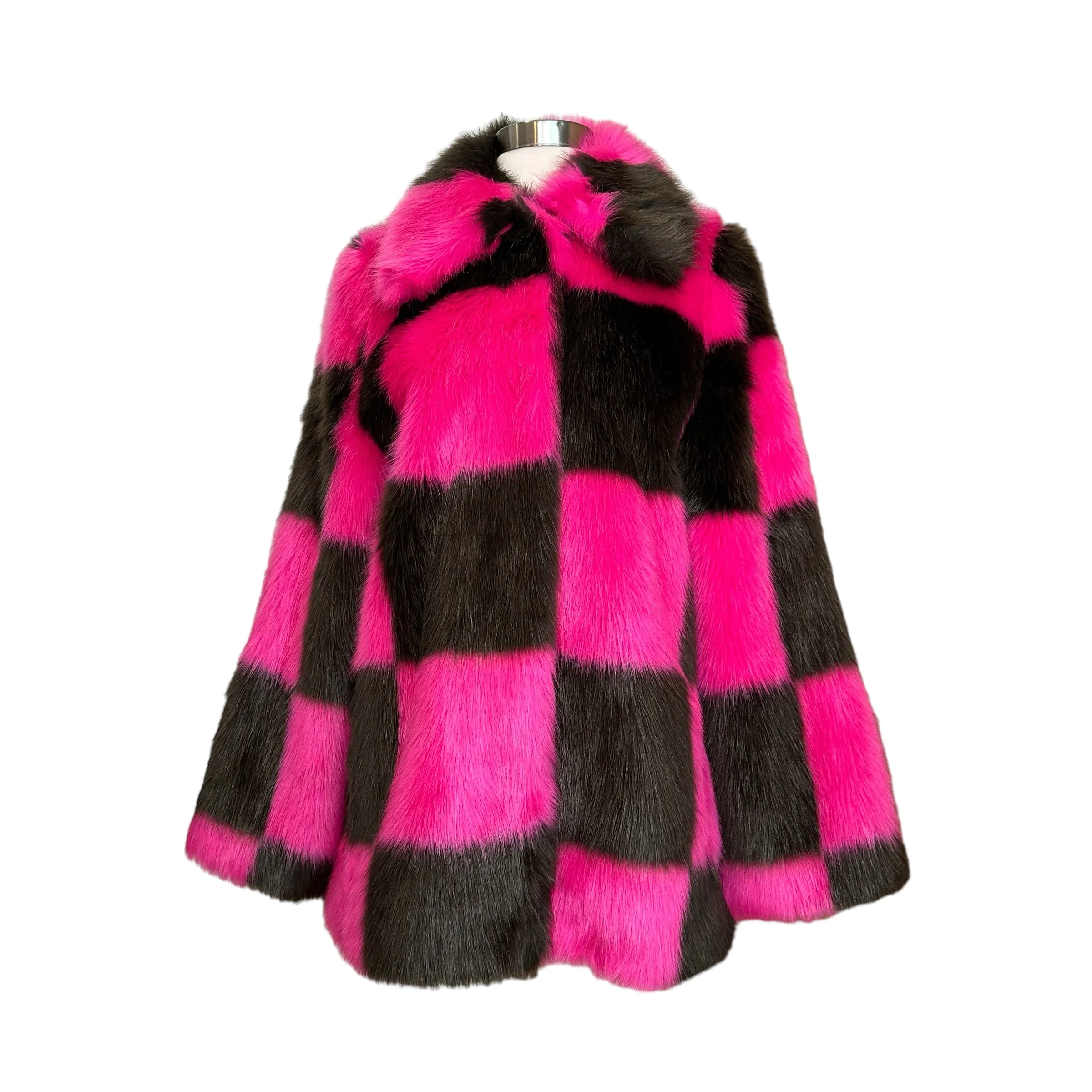 Checker Faux-Fur Coat - S