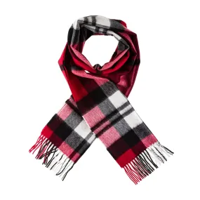 Chequer Tartan 90/10 Cashmere Scarf Bar  Exploded Red