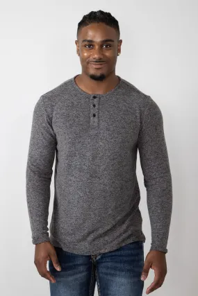 Civil Society Hogan Henley Hacci Knit Shirt for Men in Charcoal | MCLT-1415 CHARCOAL