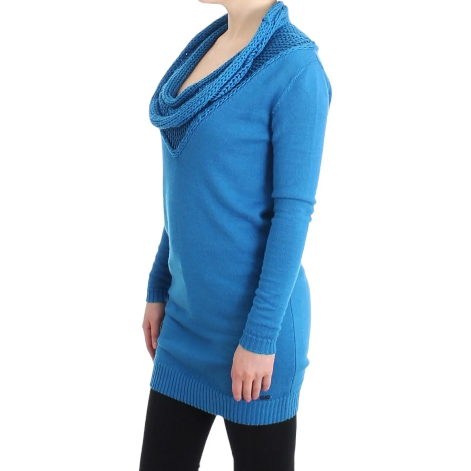 Costume National Cozy Scoop Neck Blue Knit Sweater