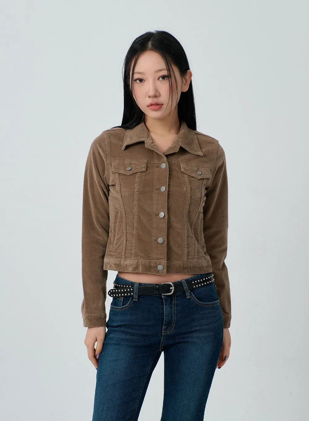 Cotton Blend Button Cropped Jacket CJ303