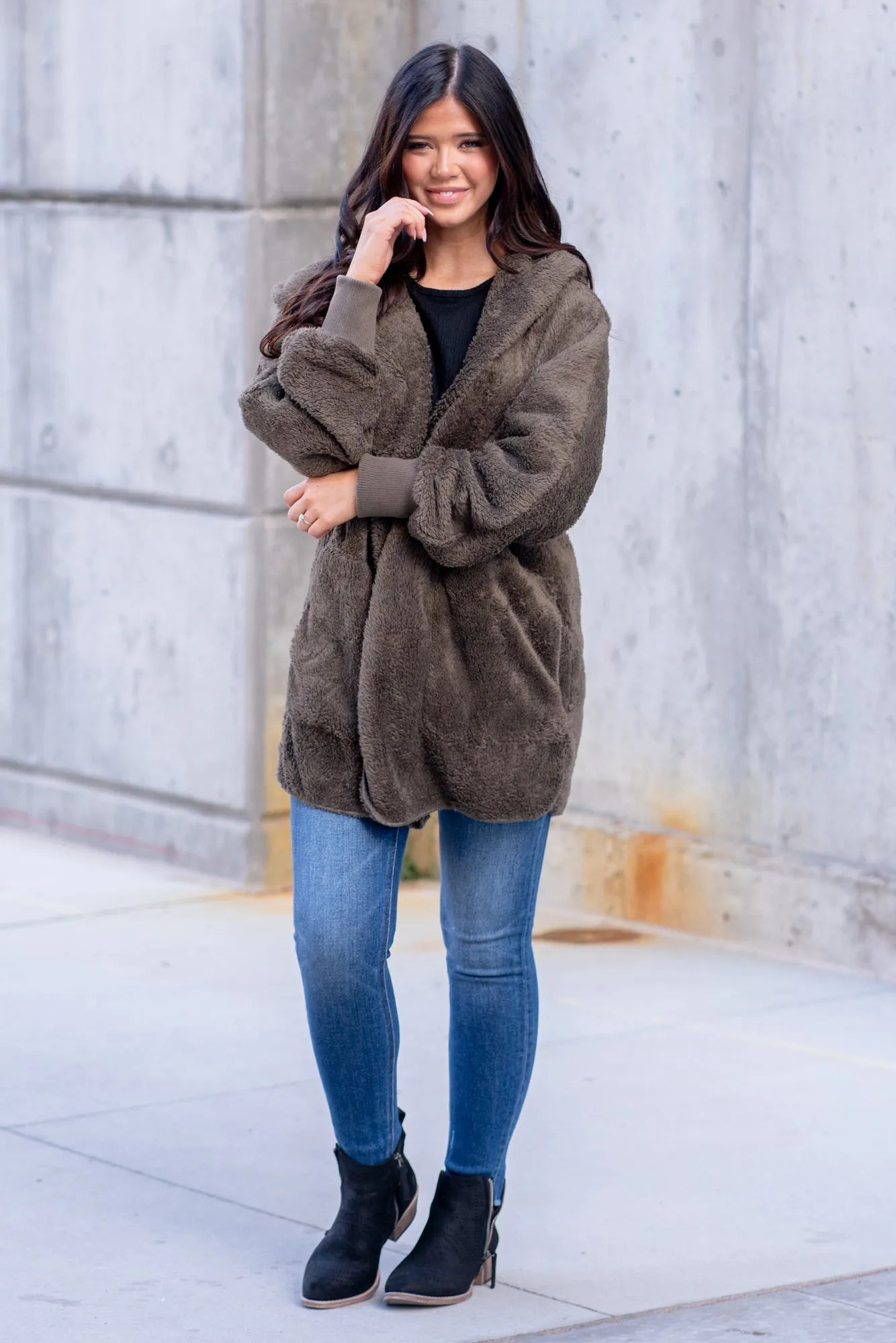 Cozy Sherpa Jacket - Olive