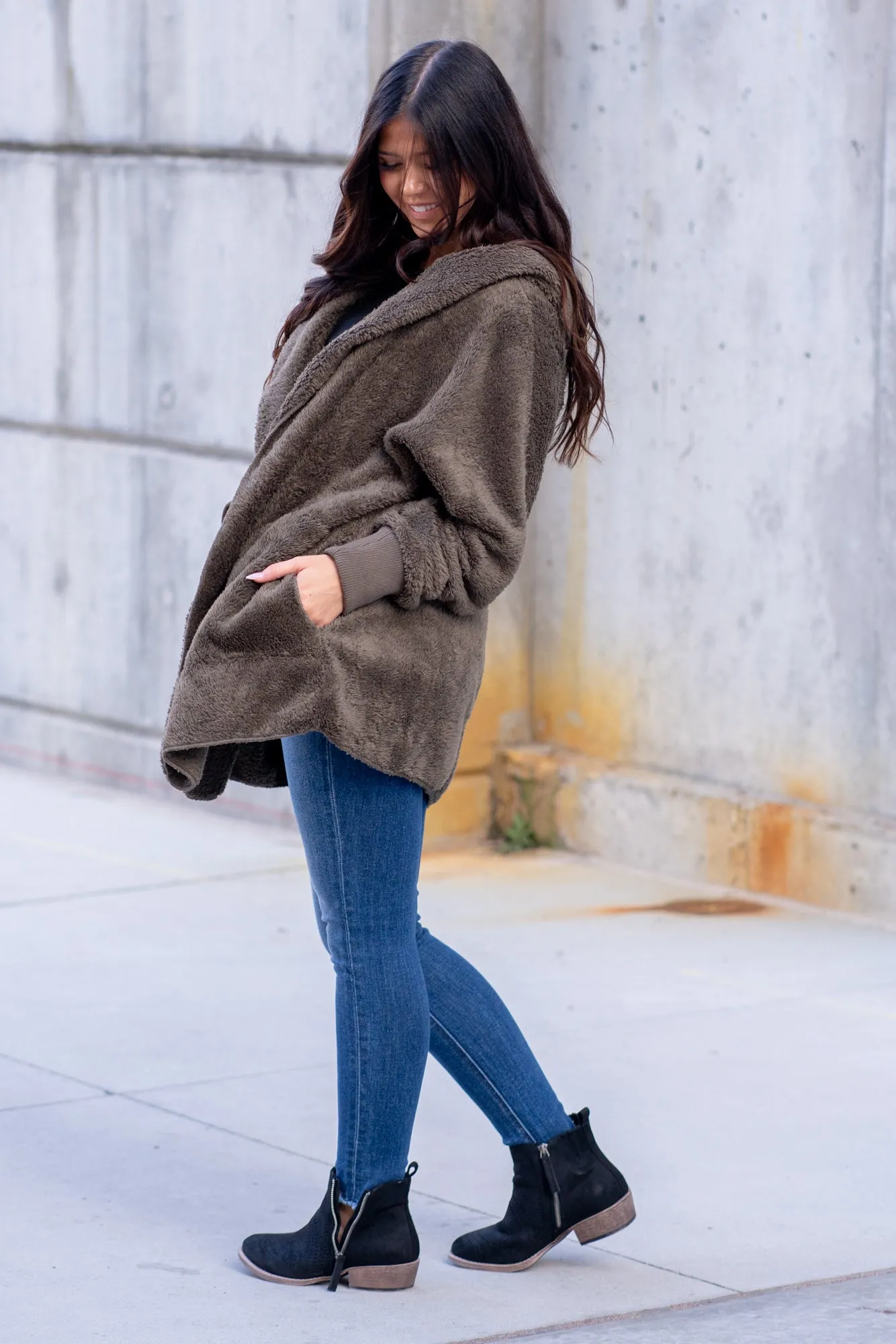 Cozy Sherpa Jacket - Olive