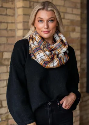 Cream and Mustard Plaid Infinity Scarf