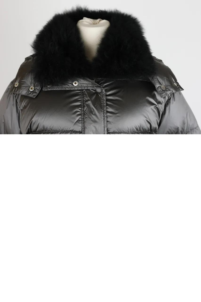 Cropped Down Fur Trim Bomber Jacket