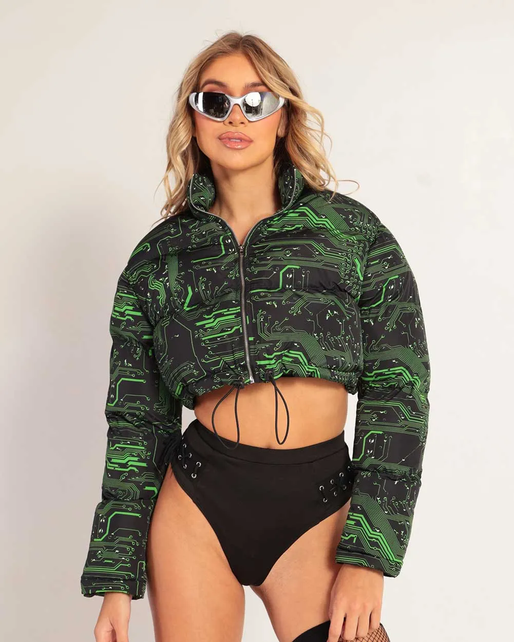 Cyber Matrix Cropped Puffer Jacket