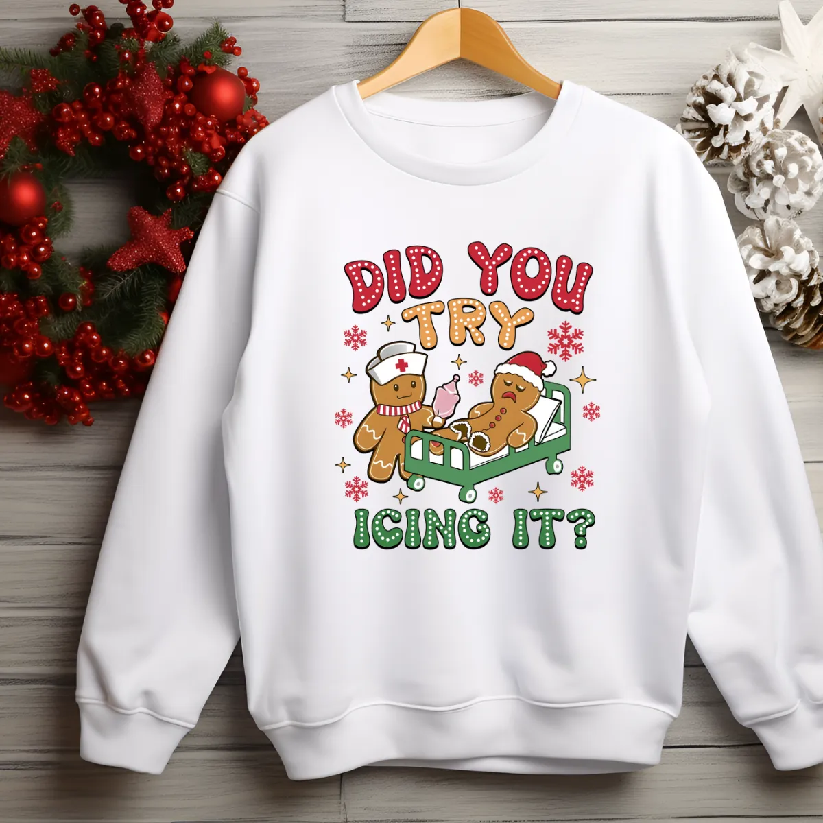 Did You Try Icing It? White or Sand Crewneck Sweater Gingerbread