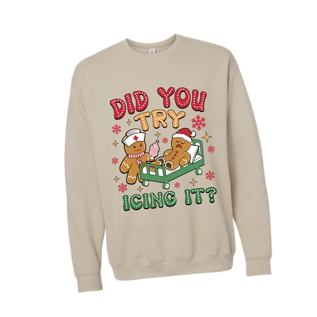 Did You Try Icing It? White or Sand Crewneck Sweater Gingerbread