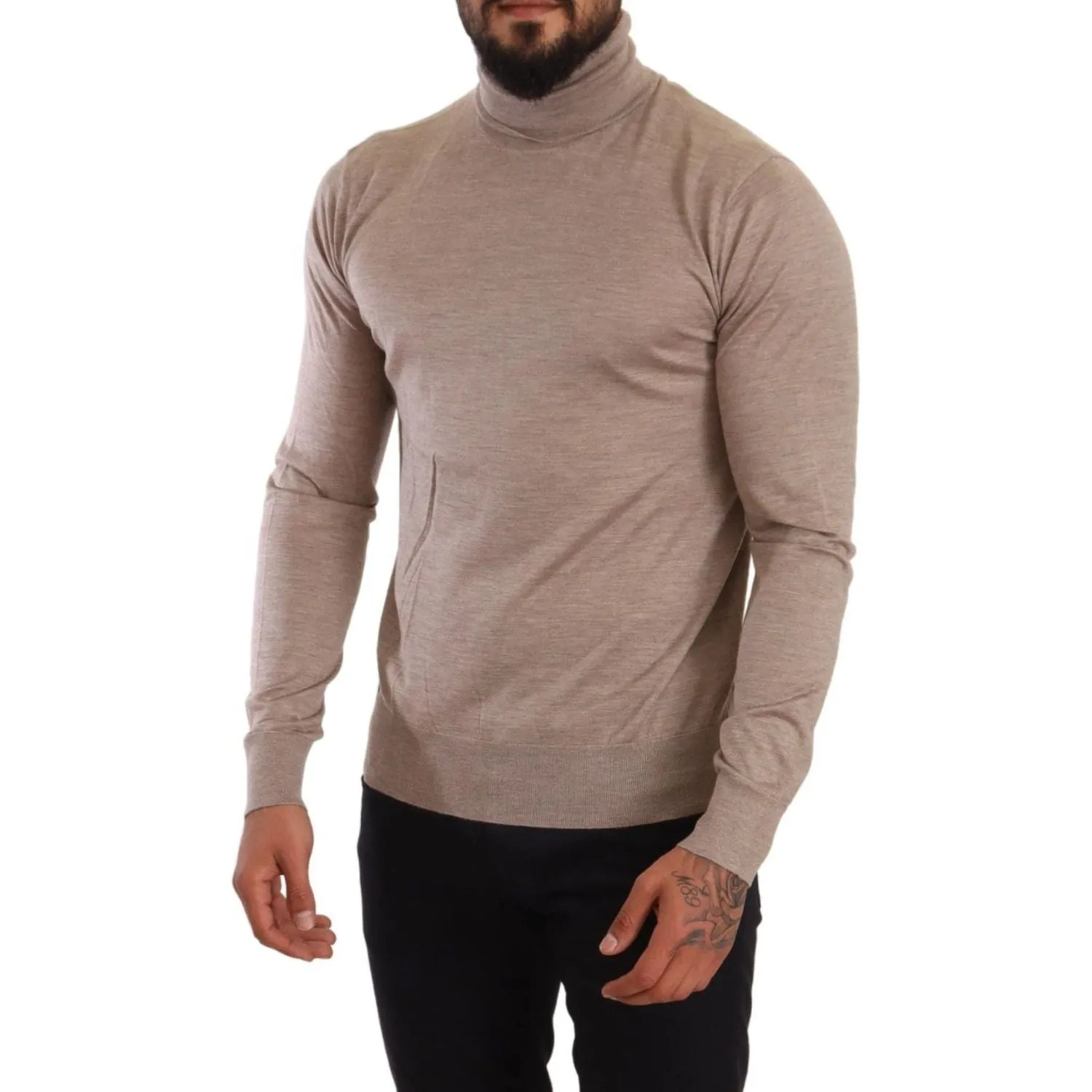 Dolce & Gabbana Beige Turtleneck Cashmere-Silk Blend Sweater