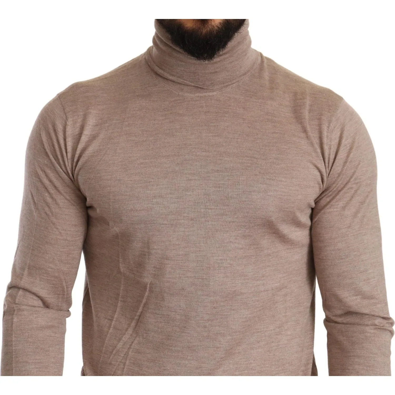 Dolce & Gabbana Beige Turtleneck Cashmere-Silk Blend Sweater