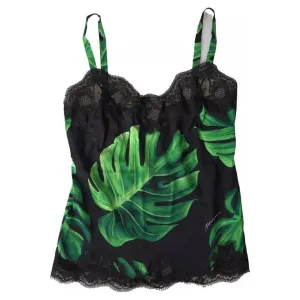 Dolce & Gabbana Black Philodendron Print Silk Camisole Underwear