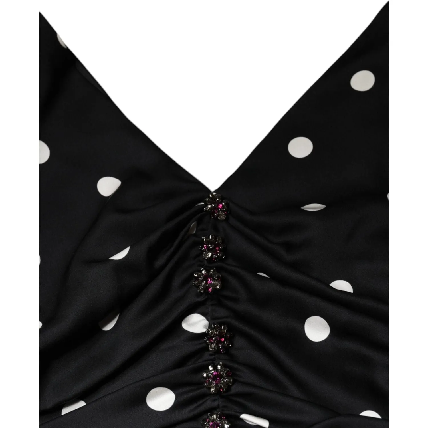 Dolce & Gabbana Black Silk Polka Dot V-neck Tassel Midi Dress