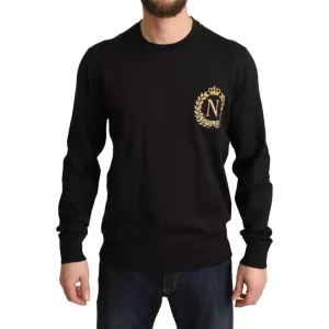 Dolce & Gabbana Black Wool Silk Napoleon Gold Sweater