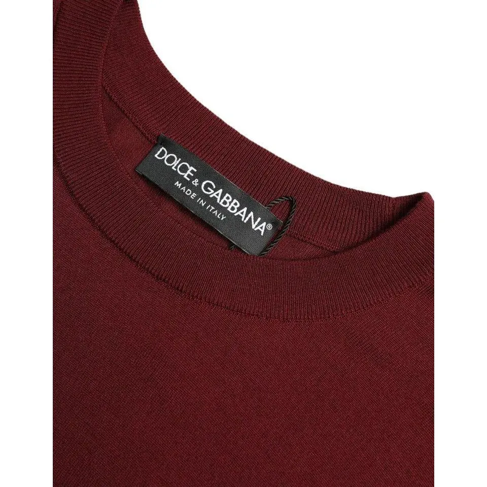 Dolce & Gabbana Bordeaux Wool Knit Crew Neck Pullover Sweater