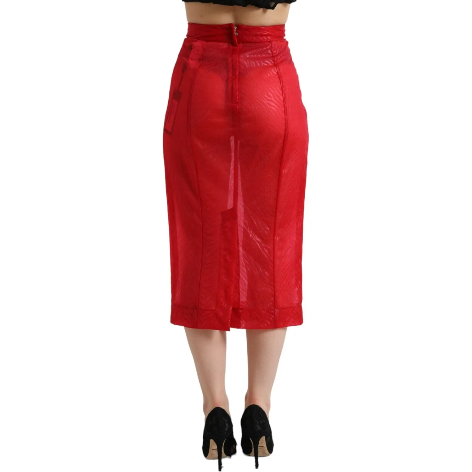 Dolce & Gabbana Chic Red High Waist Sheer Midi Skirt