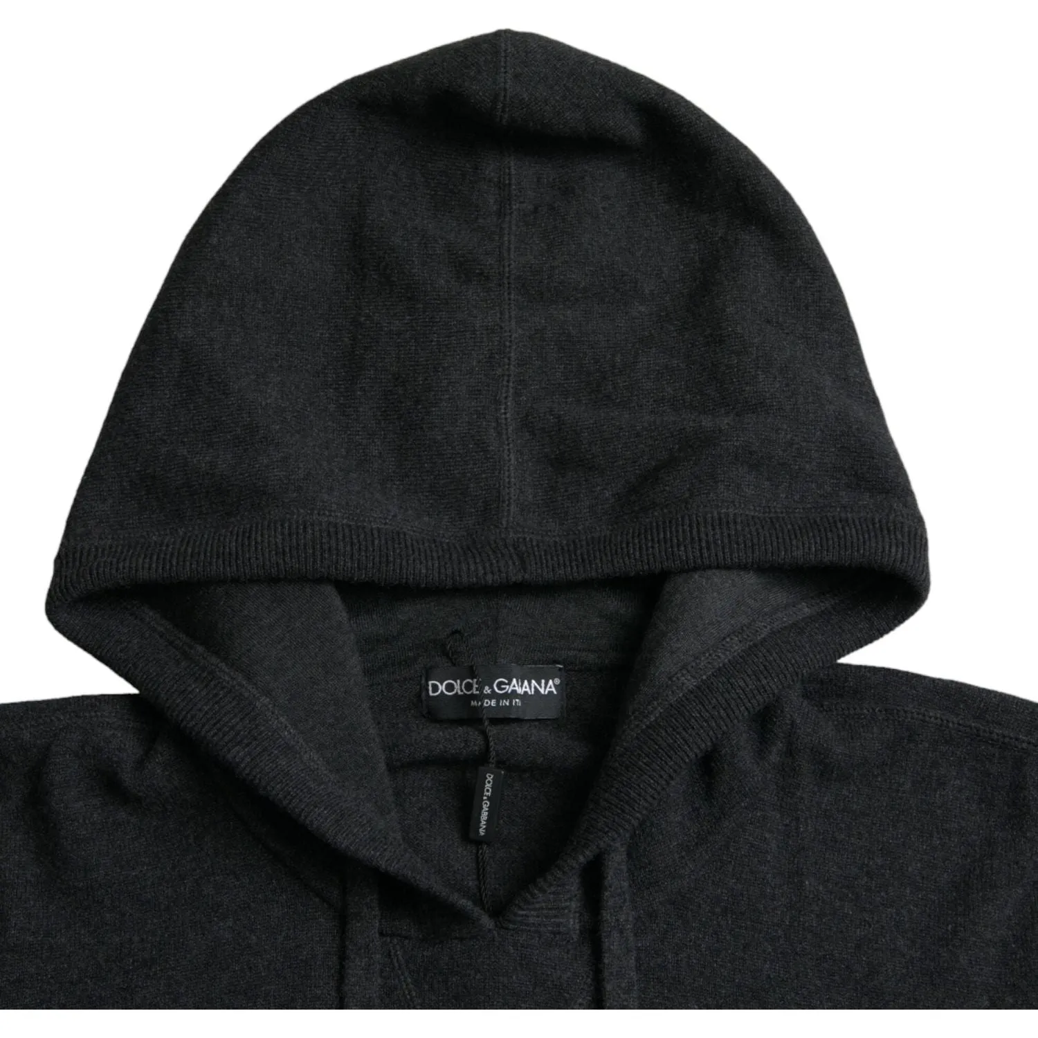 Dolce & Gabbana Dark Gray Cashmere Hooded Pullover Sweater