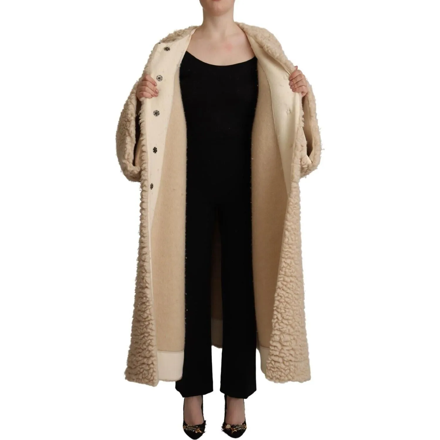 Dolce & Gabbana Elegant Beige Cashmere Overcoat Jacket