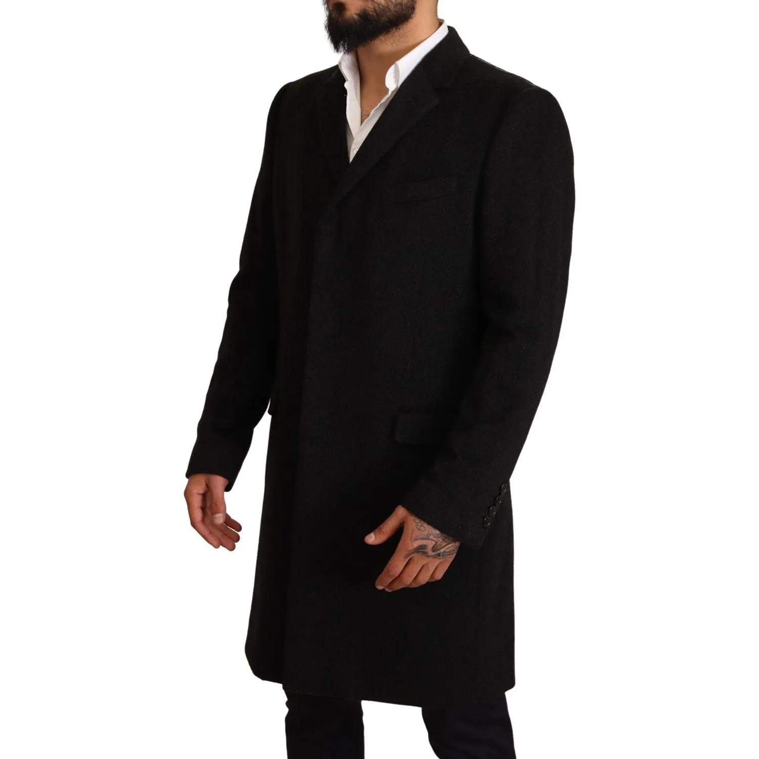 Dolce & Gabbana Elegant Gray Long Overcoat in Pure Cashmere