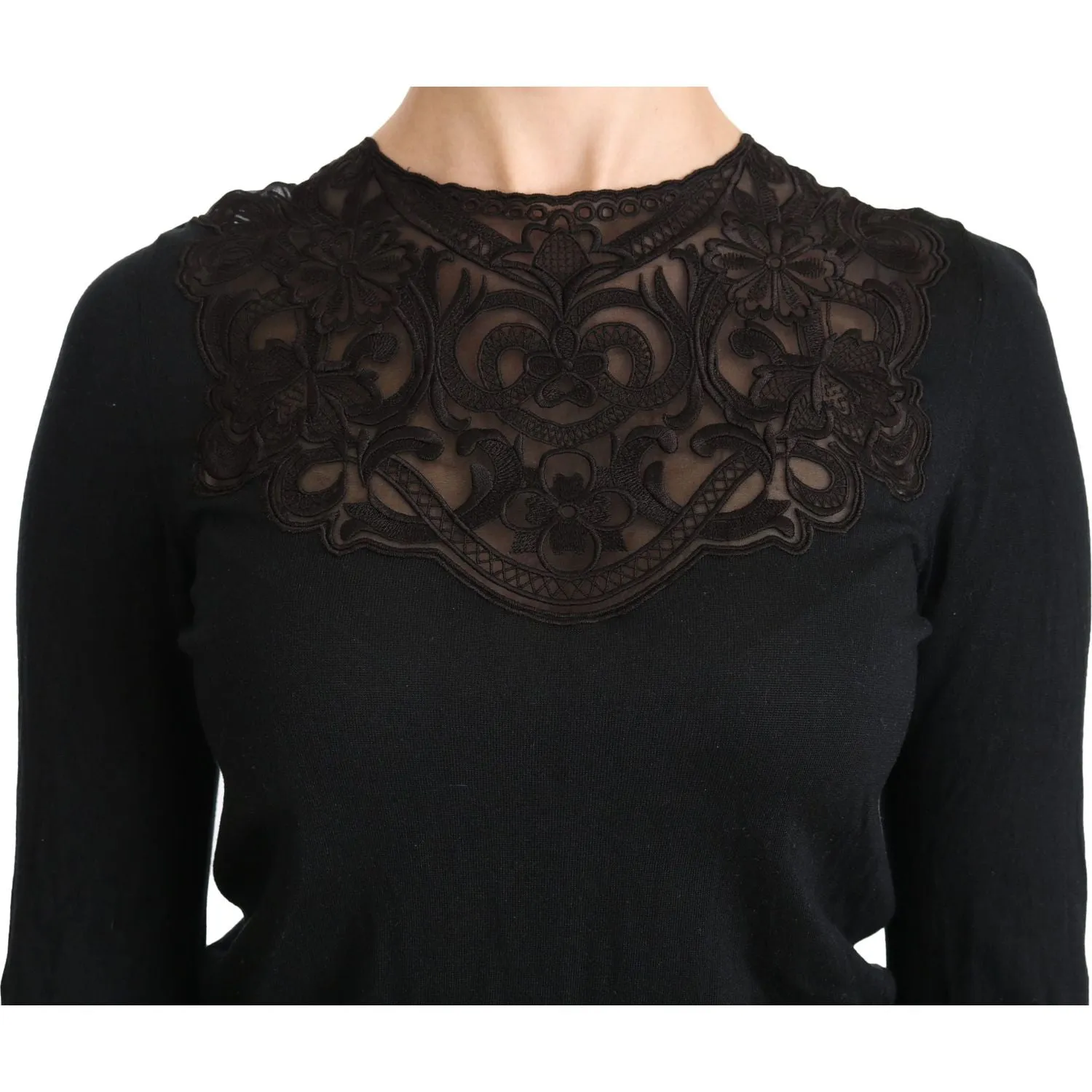 Dolce & Gabbana Elegant Silk-Blend Black Lace Blouse