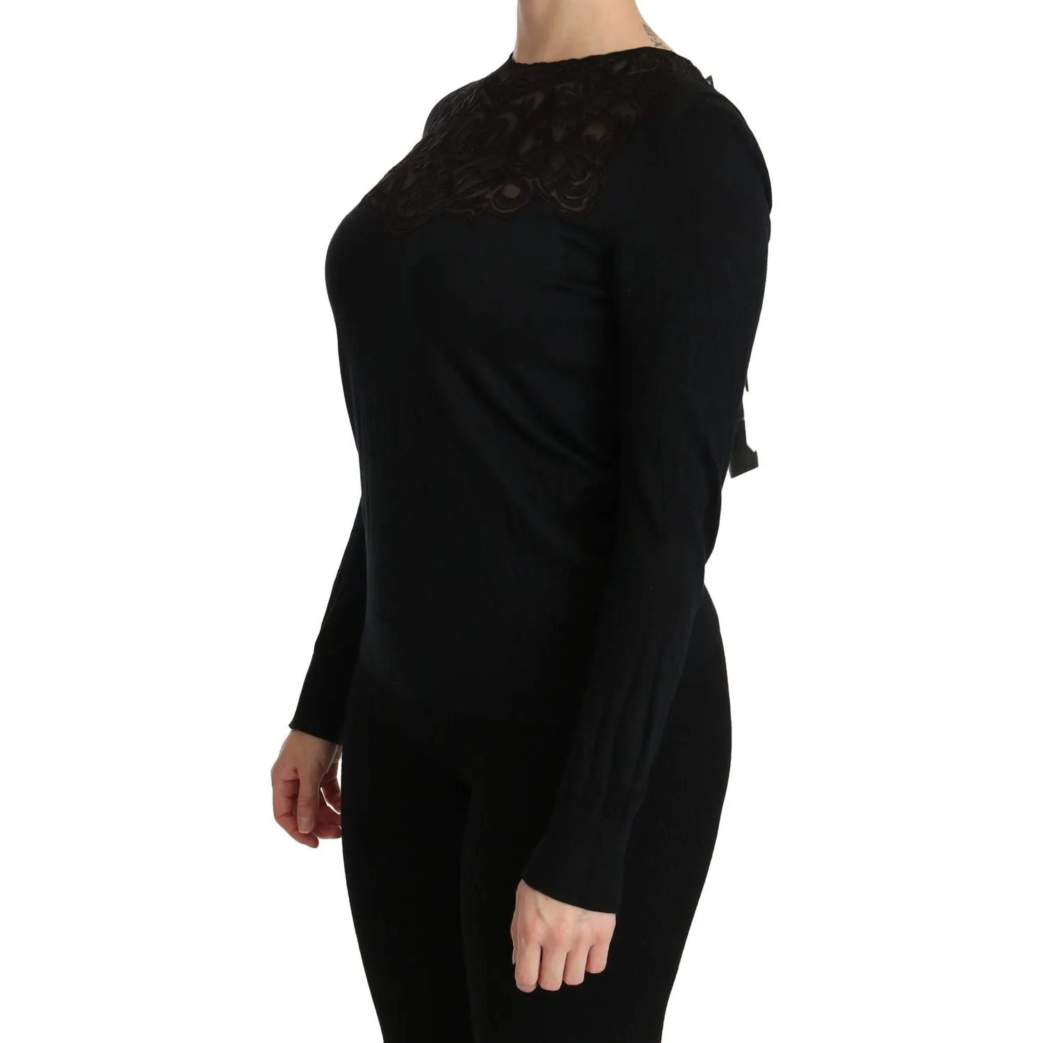 Dolce & Gabbana Elegant Silk-Blend Black Lace Blouse