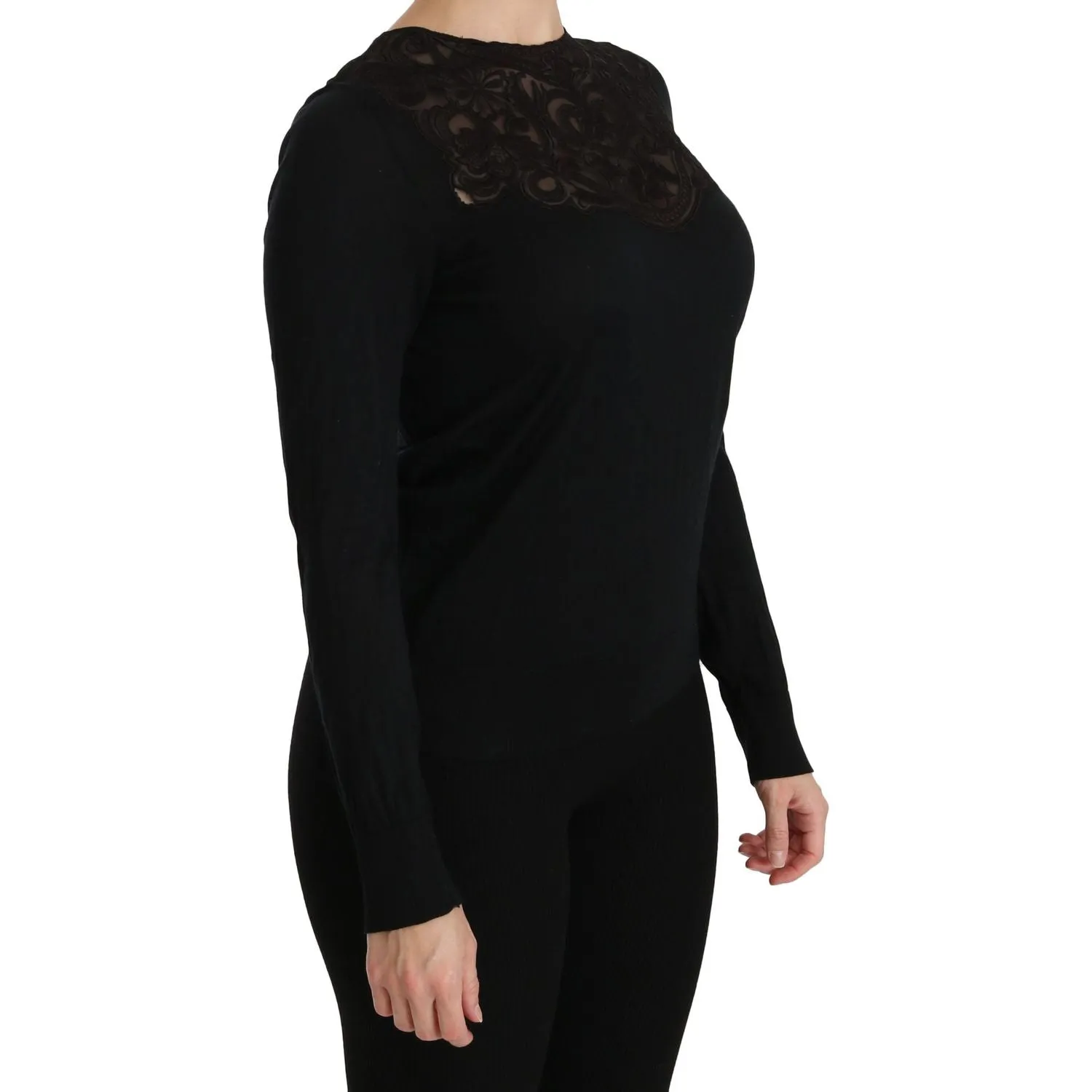 Dolce & Gabbana Elegant Silk-Blend Black Lace Blouse