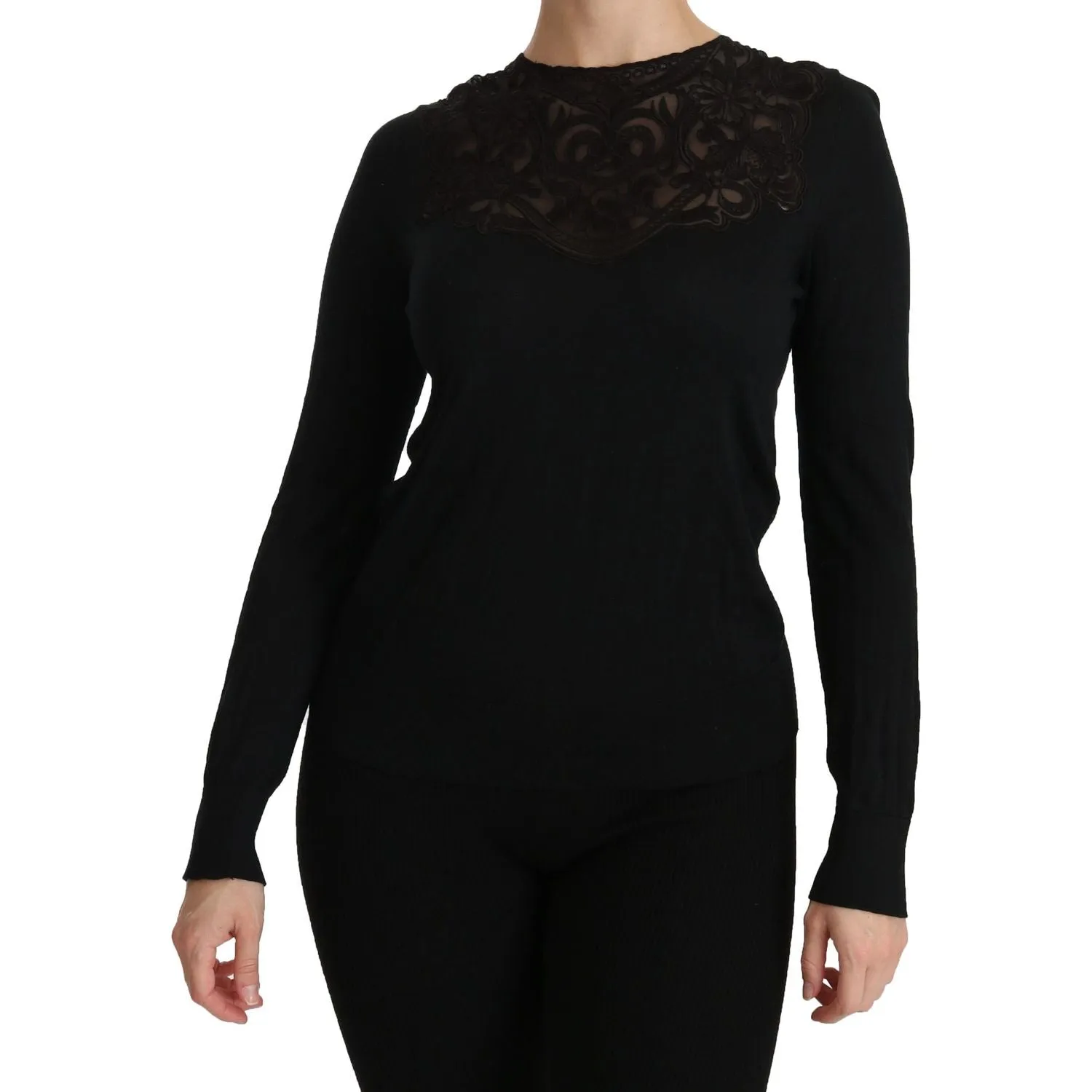 Dolce & Gabbana Elegant Silk-Blend Black Lace Blouse