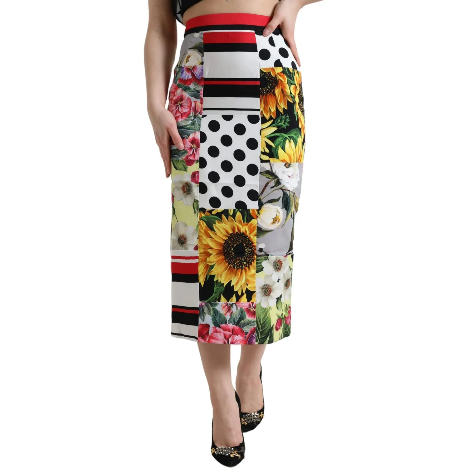 Dolce & Gabbana Glamorous High Waist Patchwork Midi Skirt