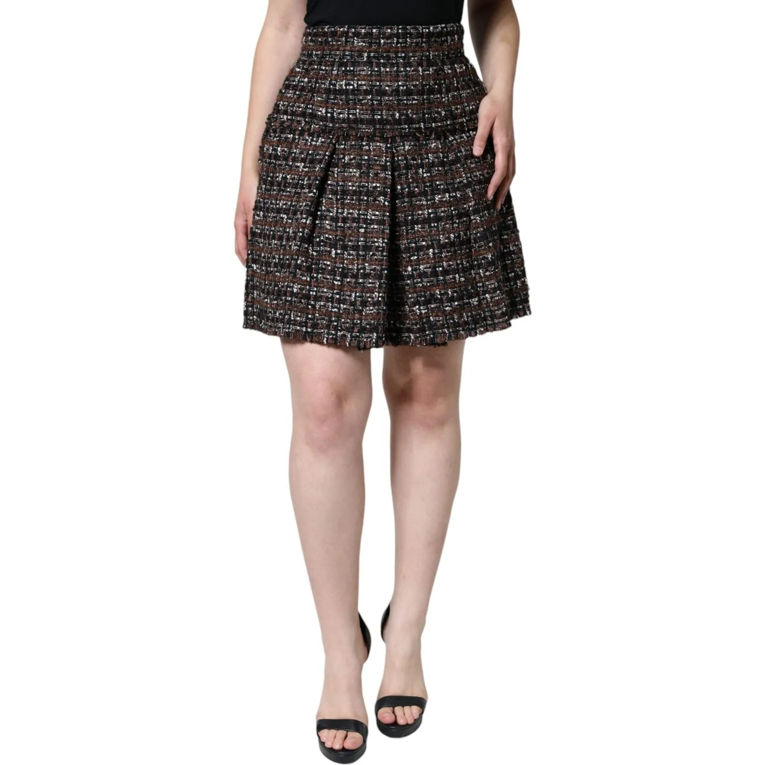 Dolce & Gabbana Multicolor High Waist Tartan Tweed A-line Mini Skirt