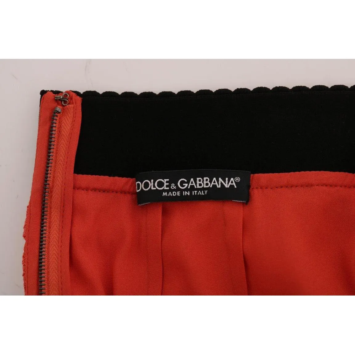 Dolce & Gabbana Orange Macramé Lace Pencil Skirt