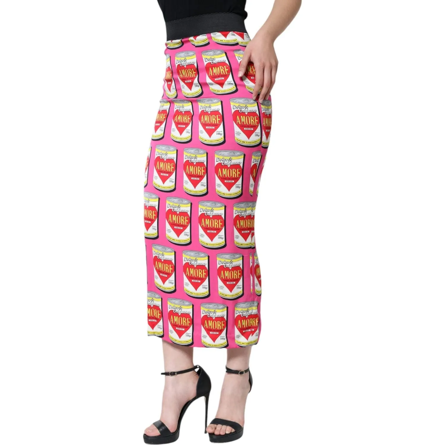 Dolce & Gabbana Pink AMORE Silk High Waist Pencil Cut Skirt