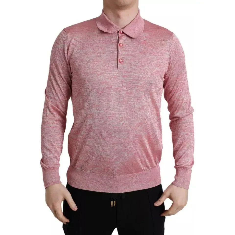 Dolce & Gabbana Pink Polyester Collared Men Pullover Sweater