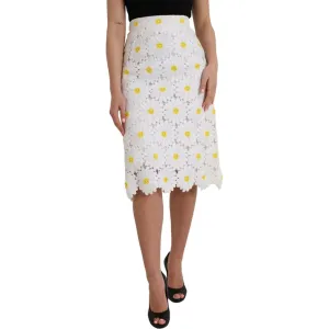 Dolce & Gabbana White Floral Pencil Straight Lace Skirt