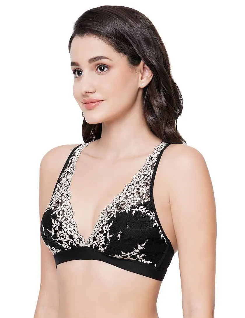 Embrace Lace Non Padded Non Wired 3/4th Cup Bridal Wear Medium coverage Lace Bralette - Black