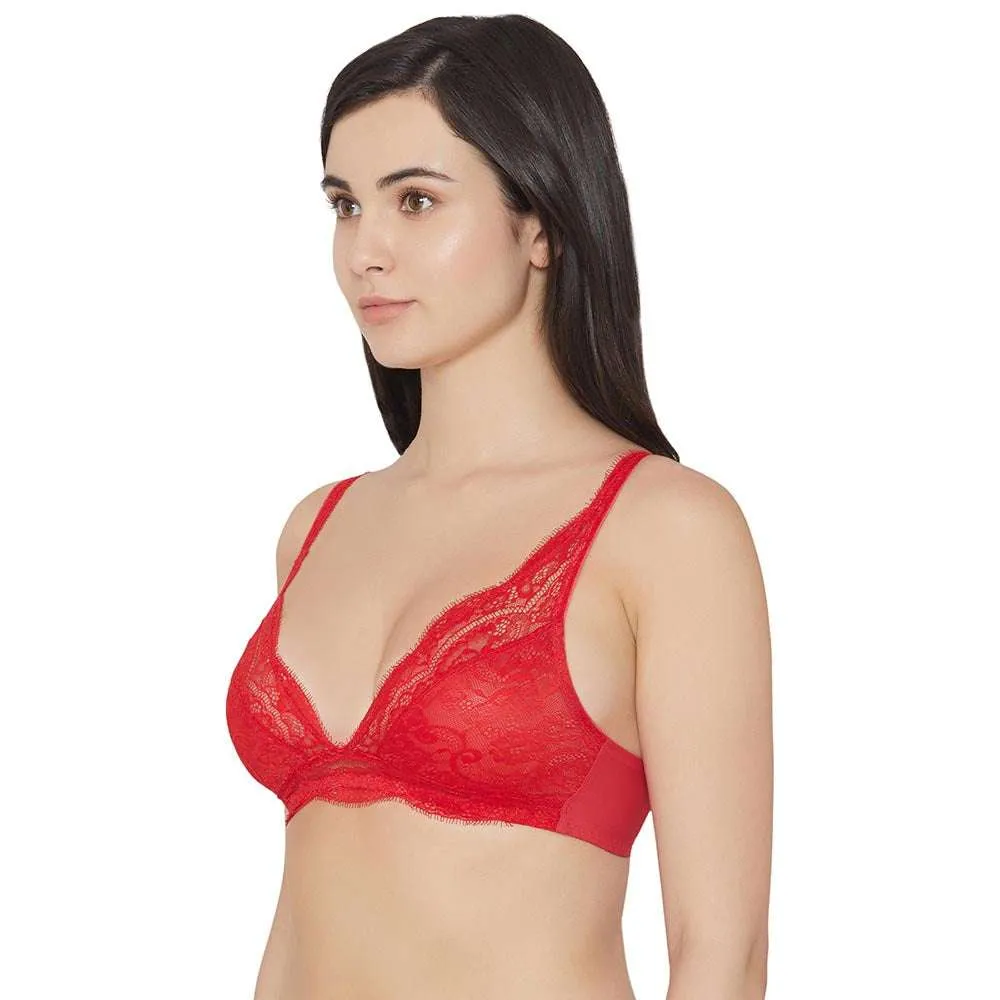 Essential Lace Non Padded Non Wired 3/4th cup Bridal Wear Lace Bralette - Red