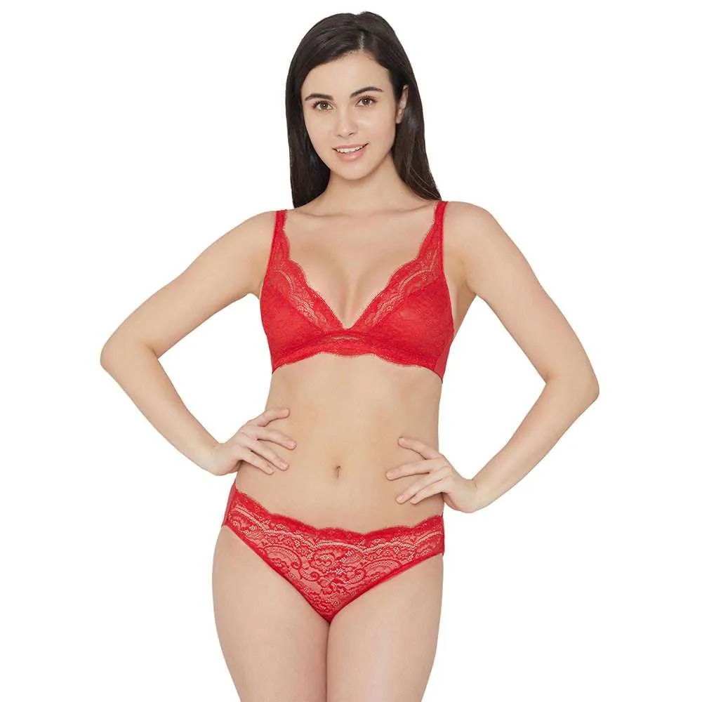 Essential Lace Non Padded Non Wired 3/4th cup Bridal Wear Lace Bralette - Red