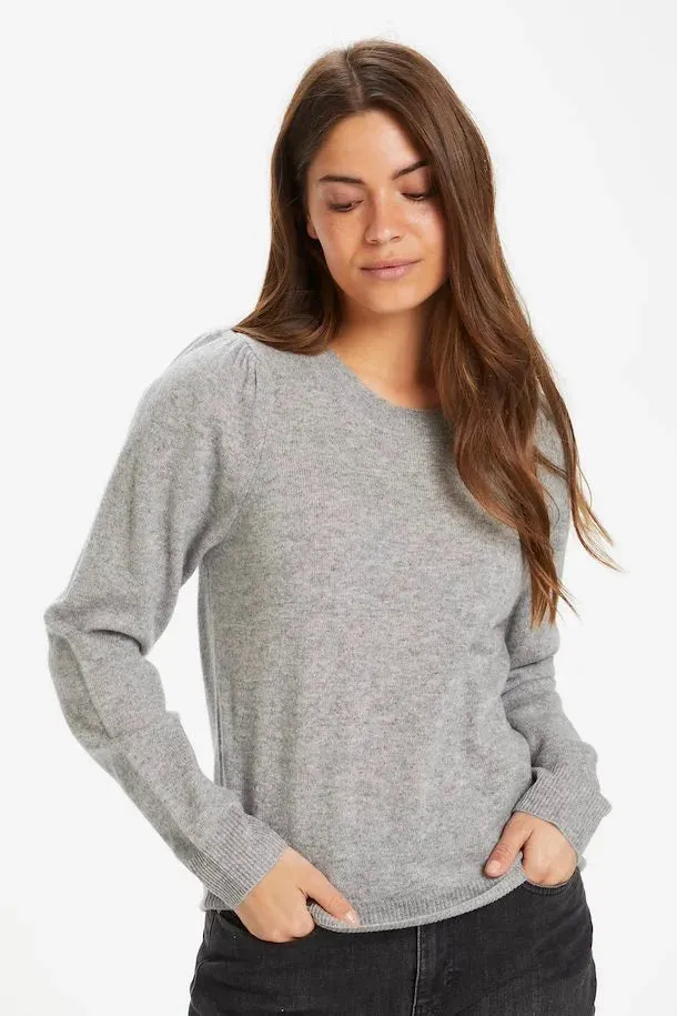 Evina Puff Shoulder Cashmere Sweater Grey