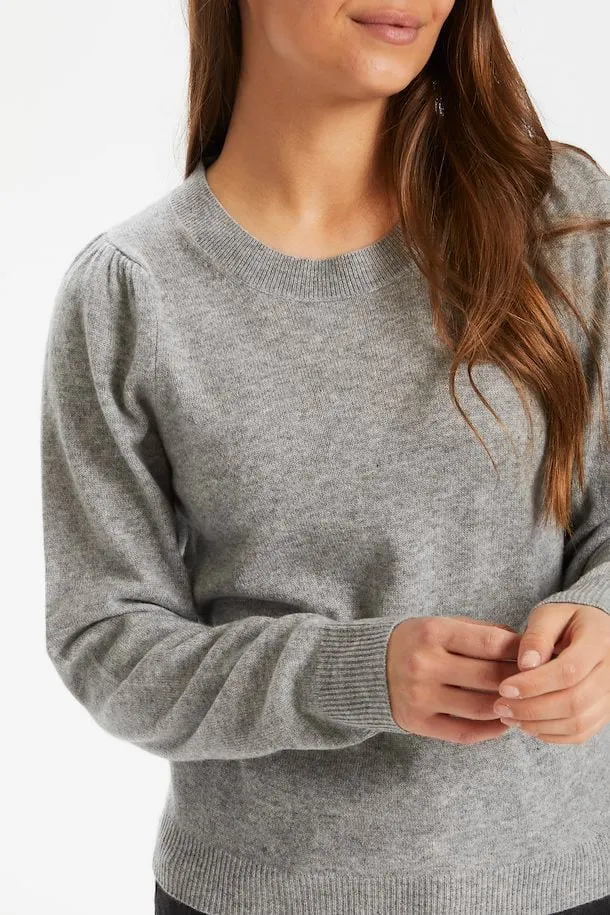 Evina Puff Shoulder Cashmere Sweater Grey