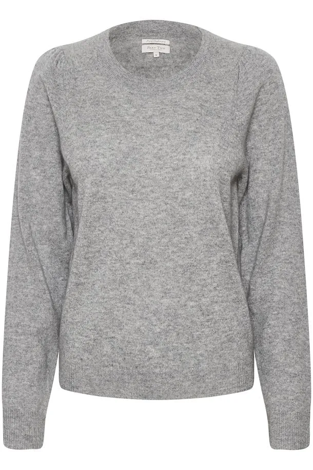 Evina Puff Shoulder Cashmere Sweater Grey