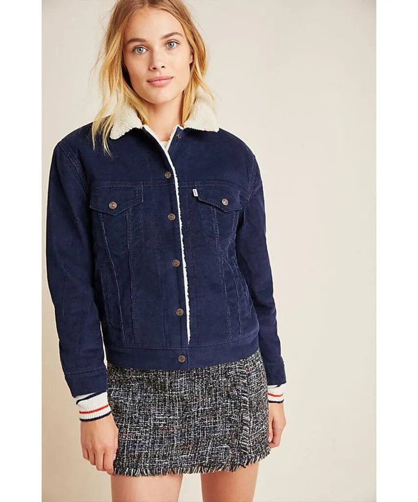 Ex-Boyfriend Sherpa Trucker Jacket Navy Cord