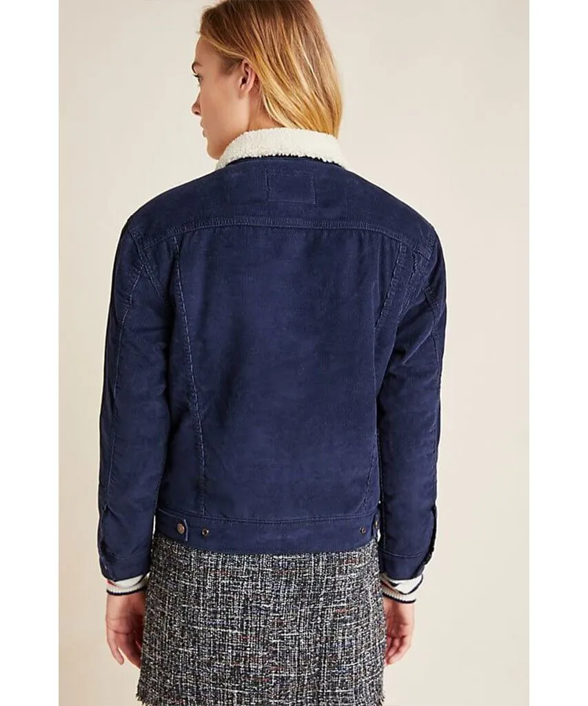 Ex-Boyfriend Sherpa Trucker Jacket Navy Cord