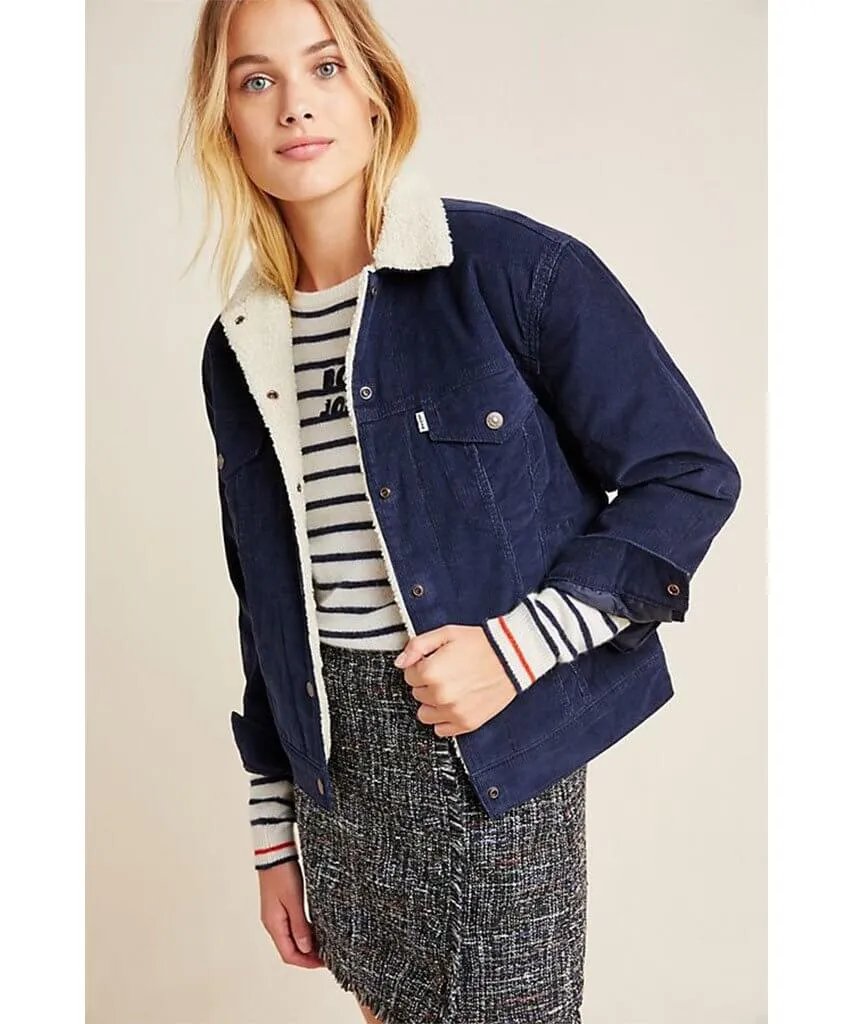 Ex-Boyfriend Sherpa Trucker Jacket Navy Cord