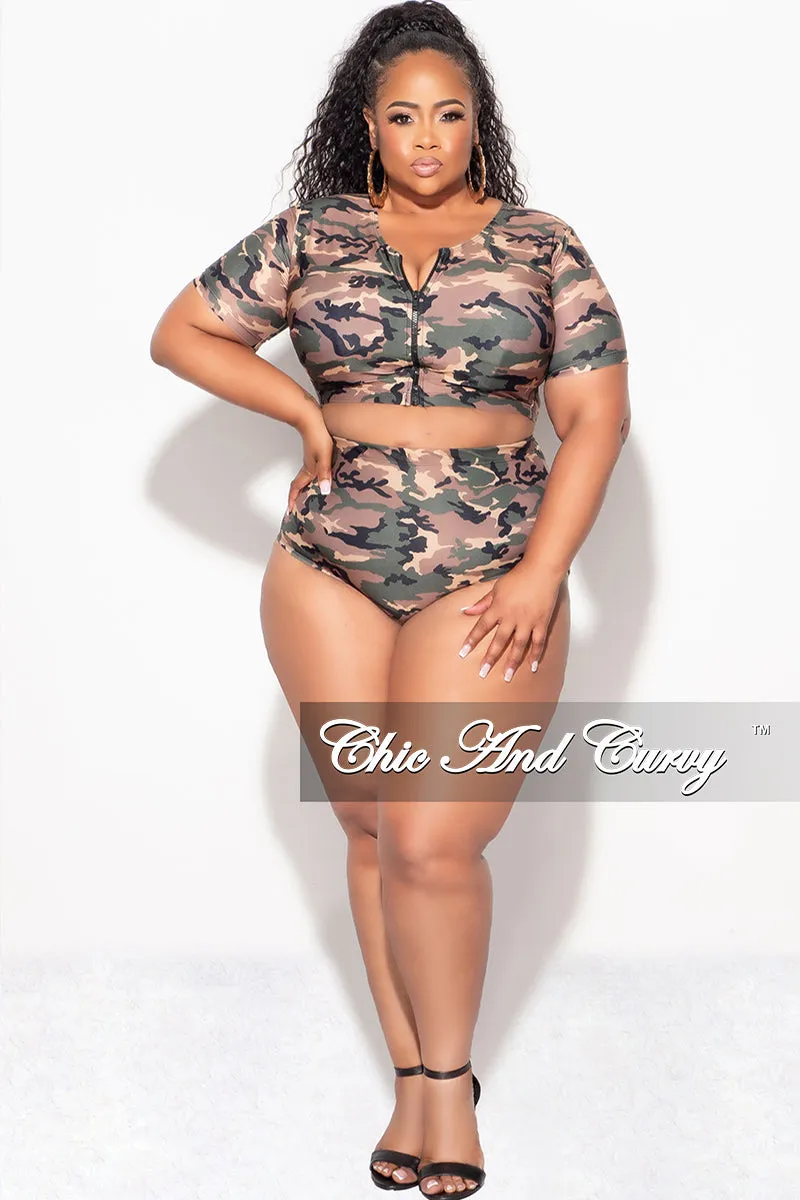 Exclusive Chic And Curvy - Final Sale Plus Size 2pc Swimwear in Camouflage Print