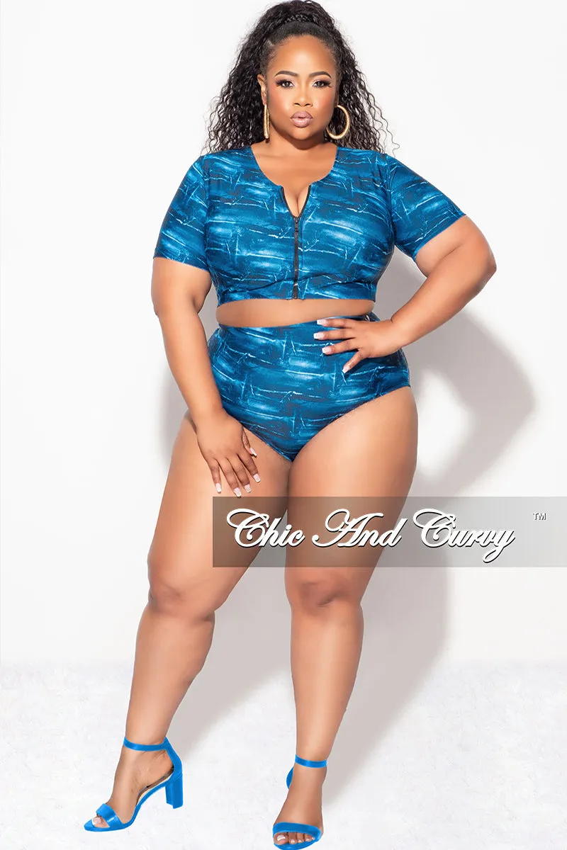 Exclusive Chic And Curvy - Final Sale Plus Size 2pc Swimwear in Faux Blue Denim Print